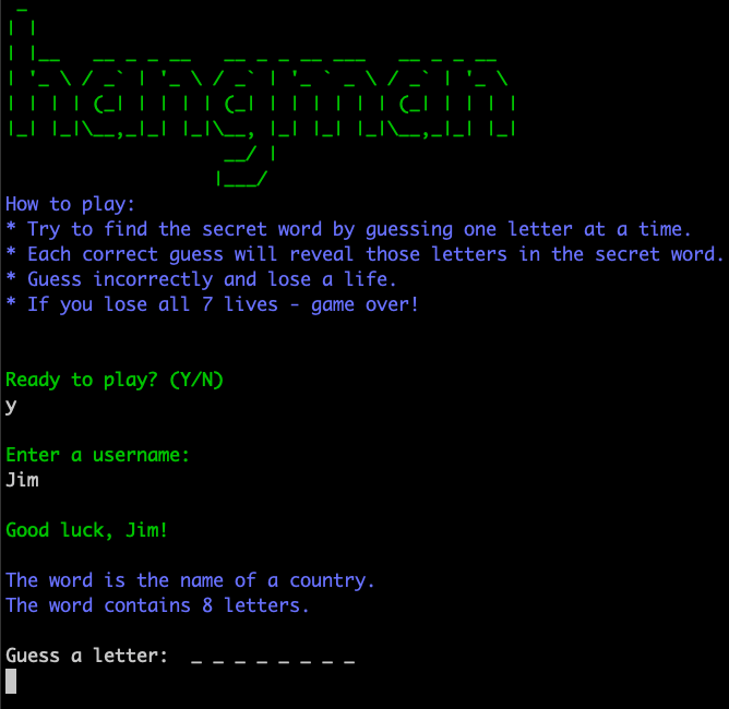 Hangman Welcome Screen