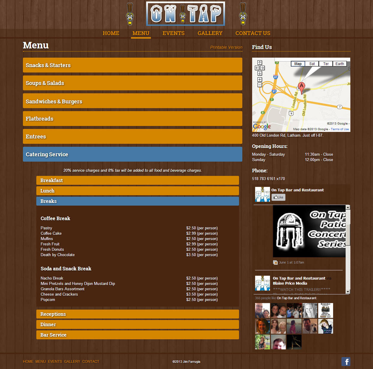 On Tap Menu Page