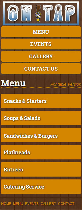 On Tap Menu Page on Mobile